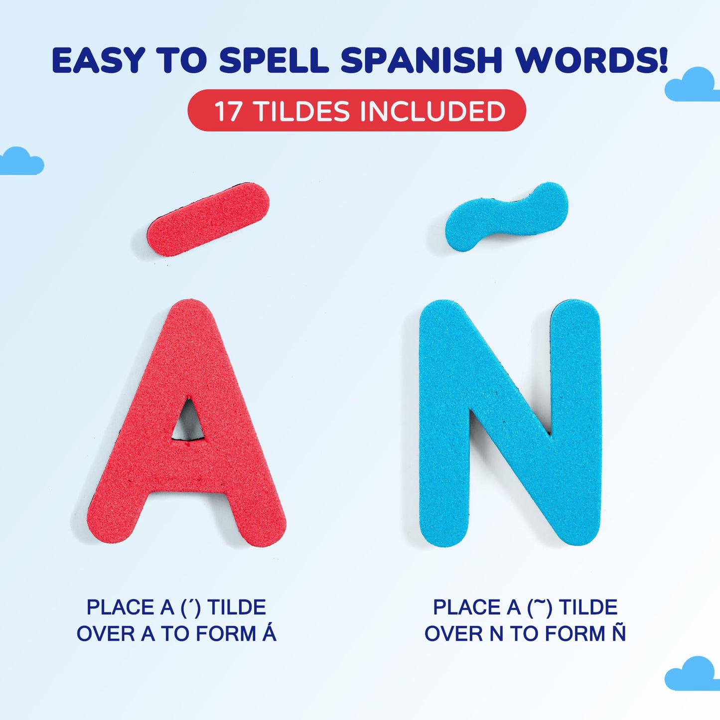 JoyCat Classroom English & Spanish Magnetic Letters Kit 234 Pcs with Double-Sided Magnet Board - Foam Alphabet Letters for Preschool Kids Spelling and Learning - Fridge Magnets ABC Education Toys