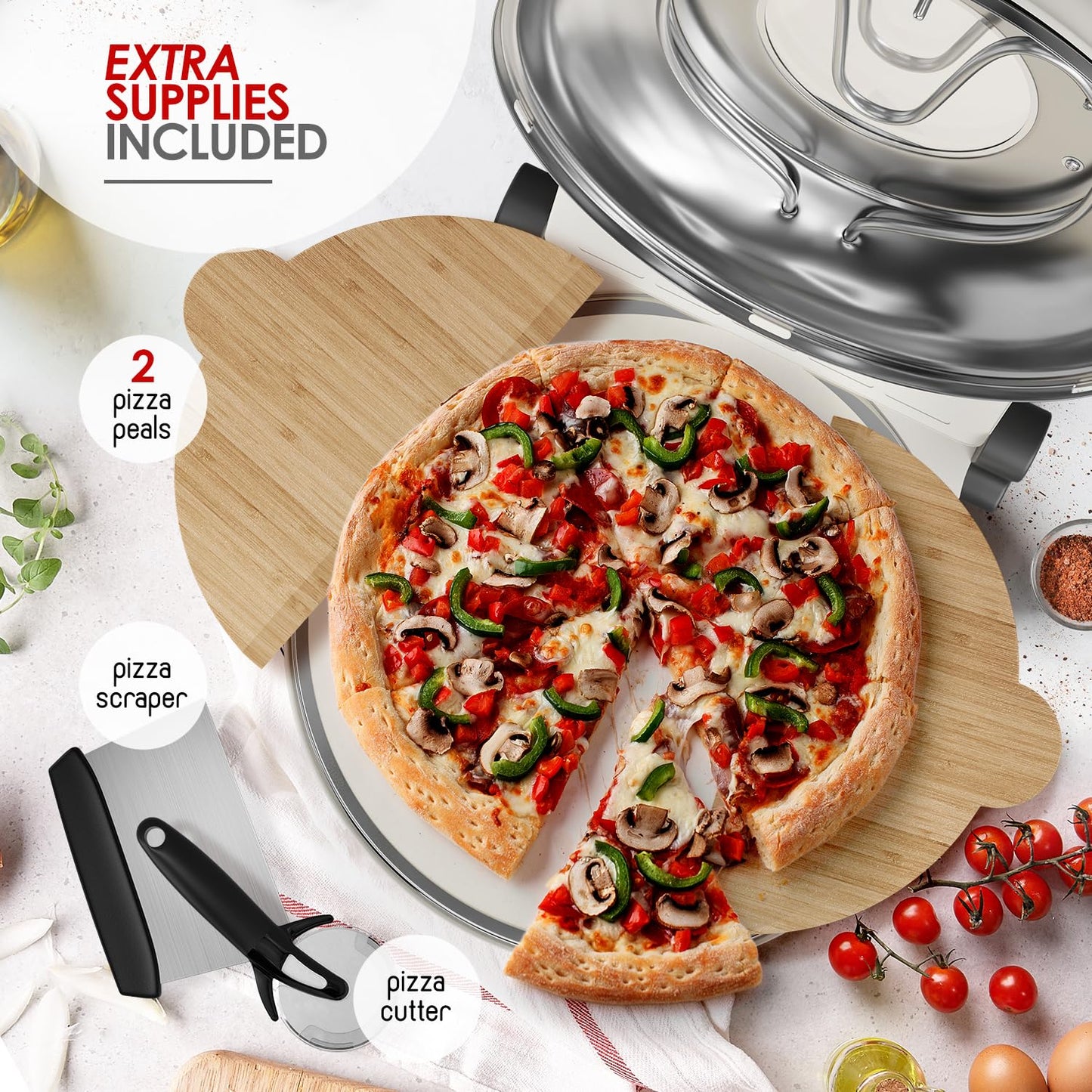 Eatex Electric Pizza Oven Indoor, 12 Inch Countertop Pizza Oven, Portable Stone Pizza Oven, Heats up to 790°F for Crispy Crust, Pizza Maker Machine for Home – Cream