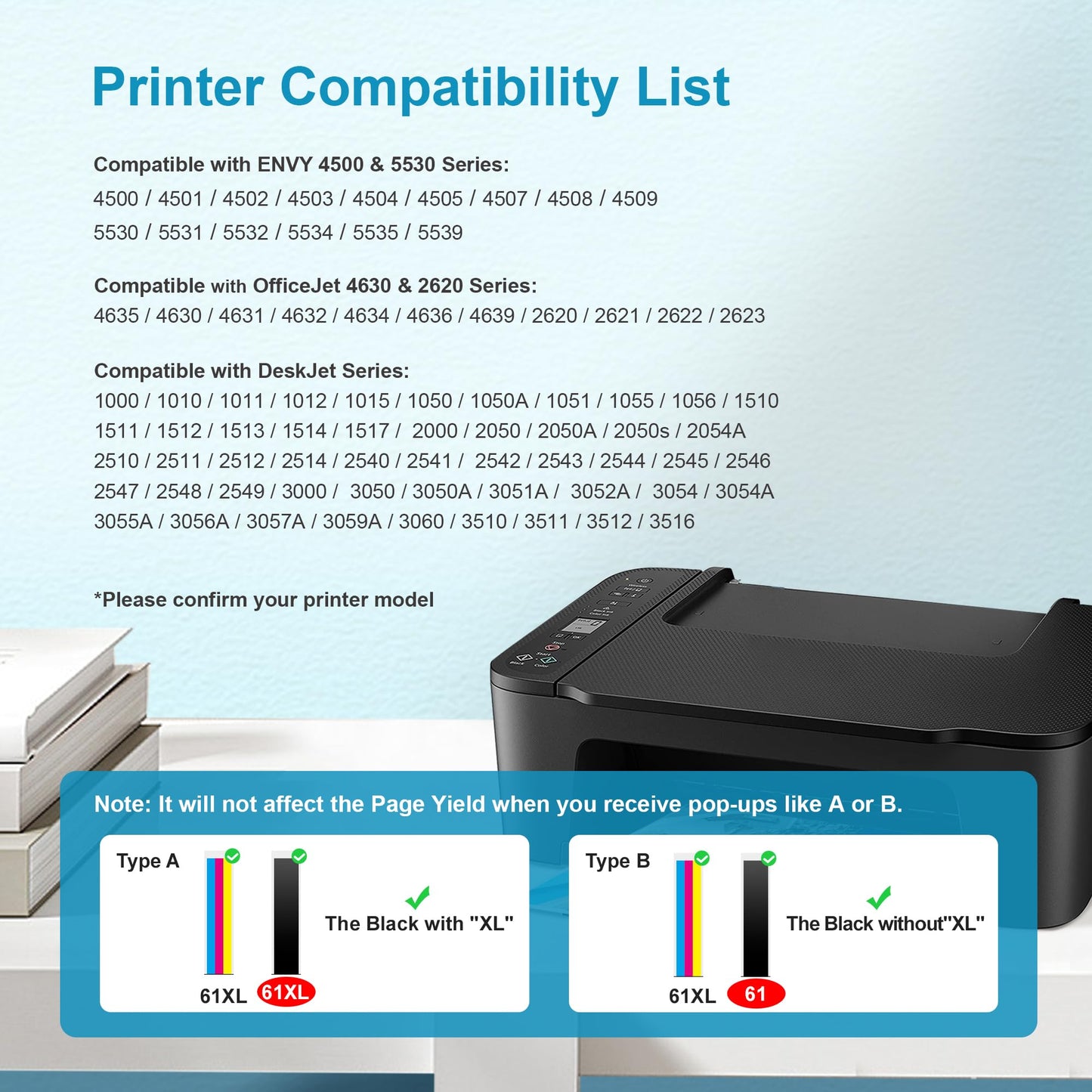 Eudul 61XL Ink Cartridge Black/Color Replacement for HP Ink 61 for HP 61 Ink Cartridge Combo Pack Works with Envy 4500 5530 4501 4502 1000 1010 1050 1510 2050 2510 2540 2620 4630 Printer (2 Pack)
