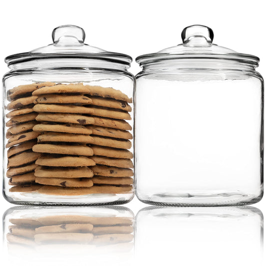 1 Gallon Glass Cookie Jar - Large Food Storage Container with Airtight Lid - Keep Fresh Flour, Chewy Pet Treats, Candy, Dried Foods, Detergent Pods for Your Kitchen or Laundry Room- Pack of 2