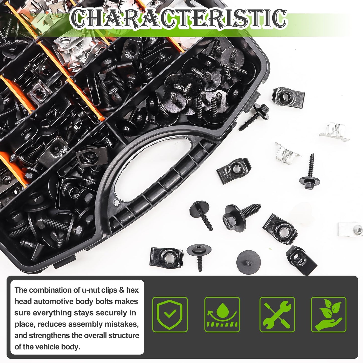 mxuteuk 260PCS U-Nut Clips & Automotive Body Fender Bolts Kit,for Most Cars Fender,Engine Undertray Cover, Engine Cover & Bumper Fender Liner