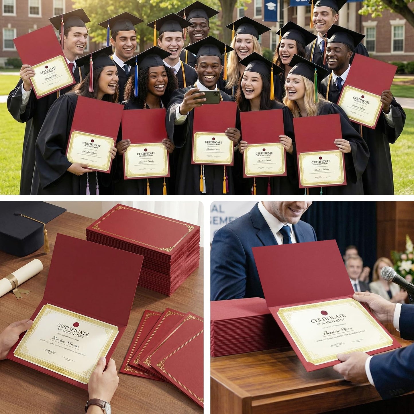 SUNEE Certificate Holders(Burgundy, 50 Packs), Diploma Covers Gold Foil Border, for Letter Size 8.5x11 Certificates, Cardstock, Document Papers