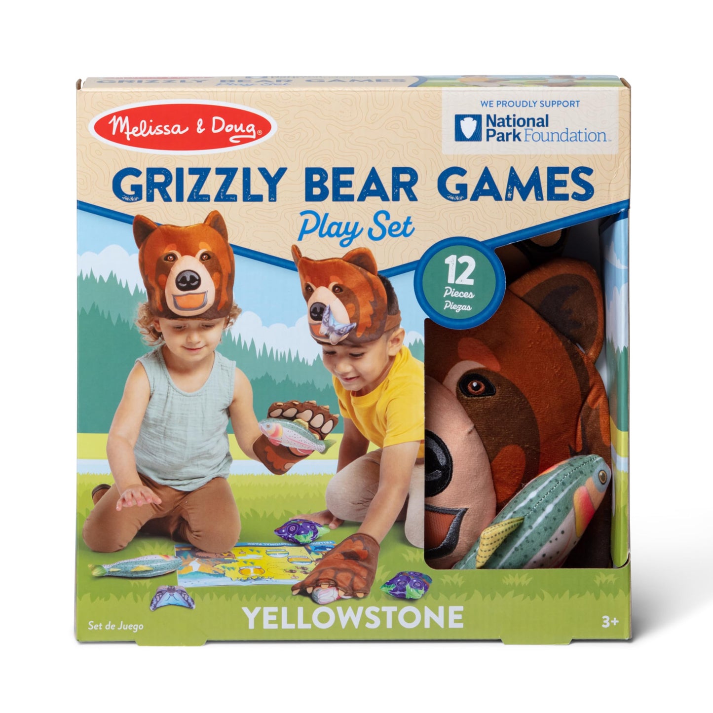Melissa & Doug Yellowstone National Park Grizzly Bear Games and Pretend Play Set with Plush Bear Heads and Paw Gloves, Kids Animal Activity for Preschoolers, Pretend Play Active Games for Ages 3+
