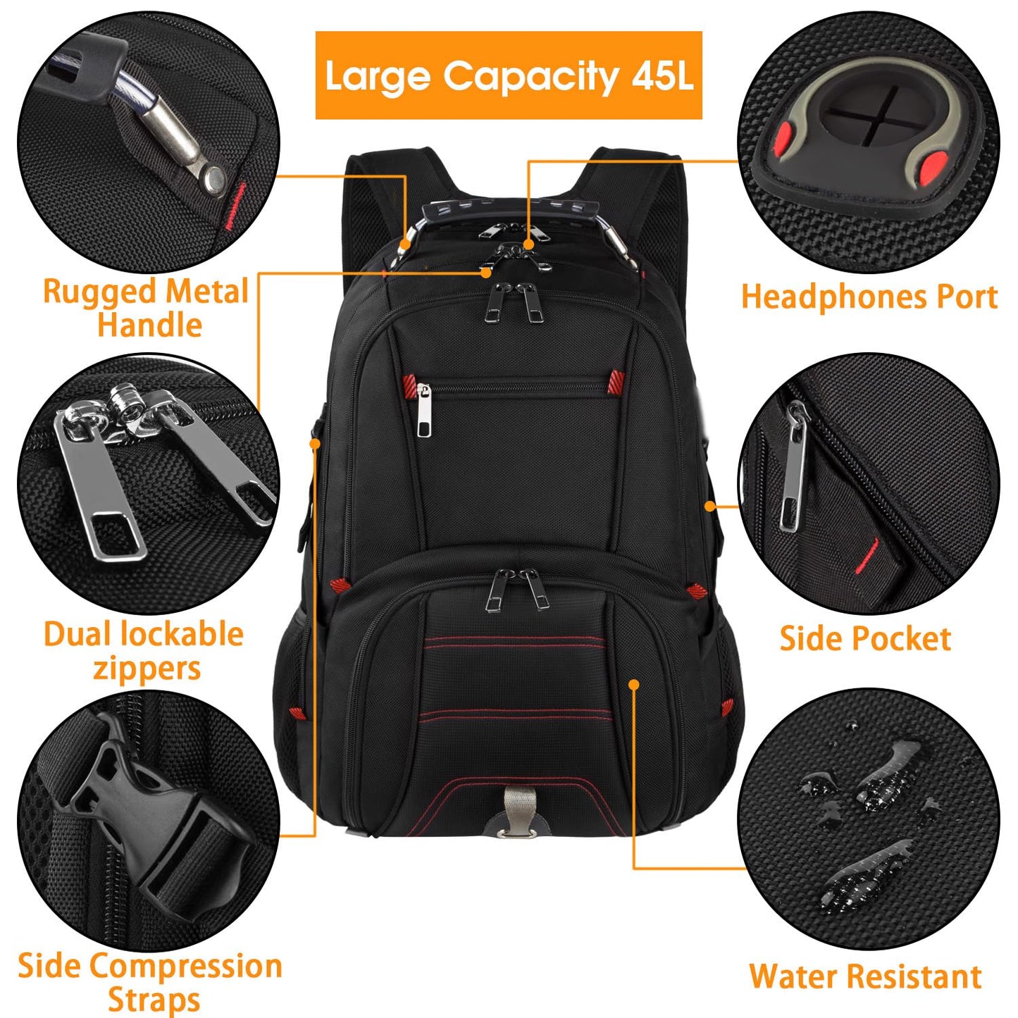 LTINVECK Travel Laptop Backpack, Extra Large Backpack for Men Women, TSA Friendly Heavy Duty Big Business Computer Bag Tech Backpacks Bag Fit 17 Inch Laptops, RFID Backbag