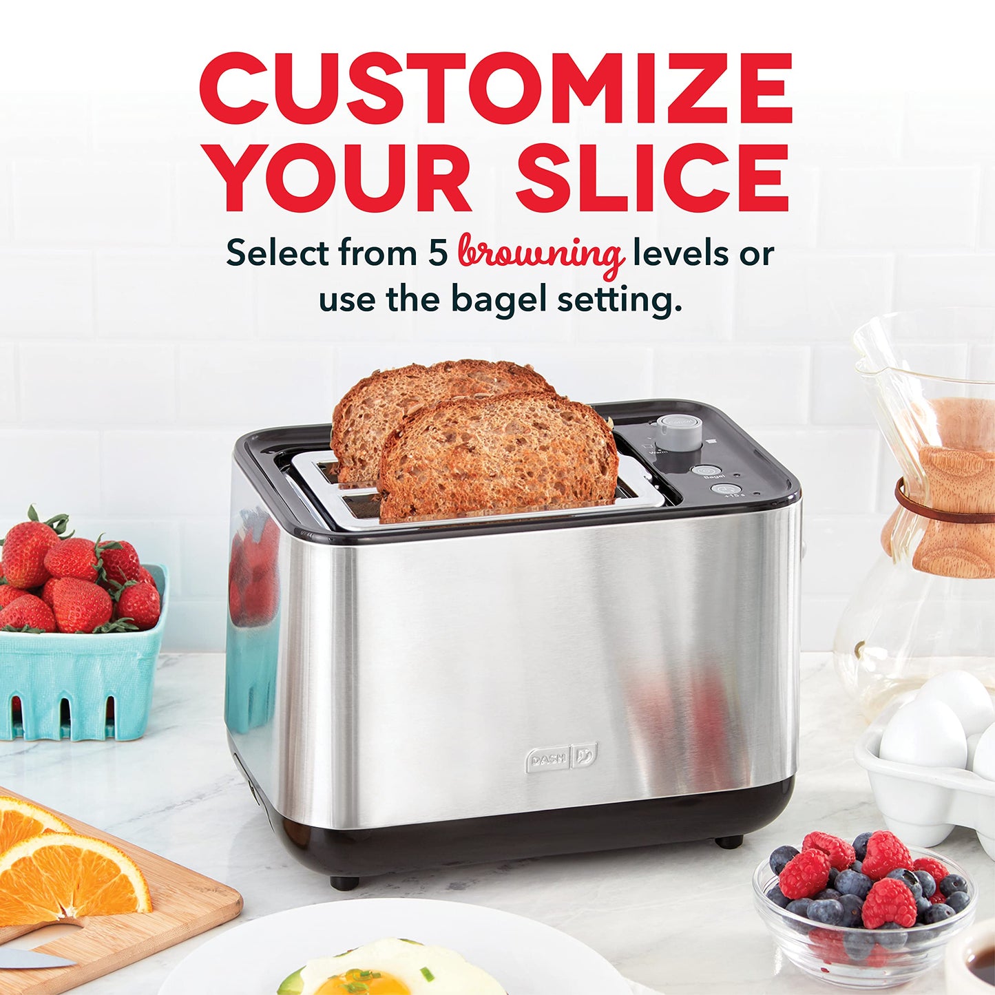 Dash SmartStore® 2-Slice Toaster - Five-Browning Levels, Extra-Wide Slots & Compact Size - Included Storage Lid - 1-Touch Bagel & 15-Second Functions - Black