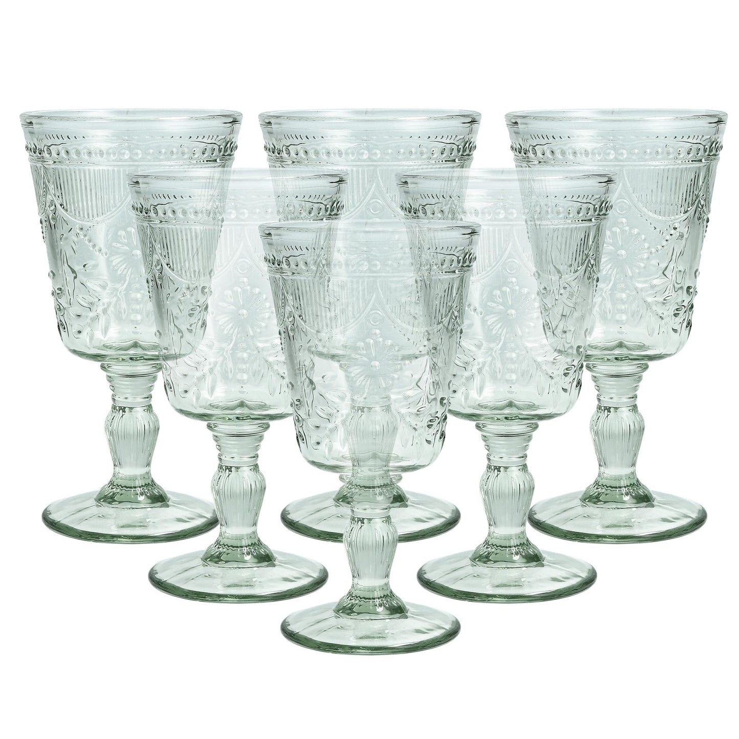 FORTESSA Debutante Vintage Themed Glassware, 10 Ounce Water Goblets (Set of 6), Dishwasher-Safe Water Glasses, Sage Green