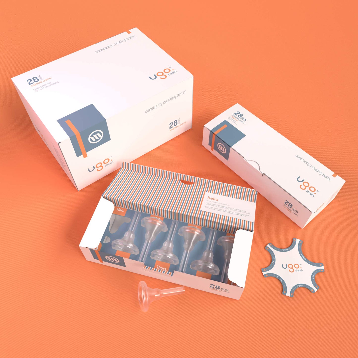 Ugo Sheath (x28) - 1 Month Supply of External Male Urinary Incontinence Catheter Condoms - Self Adhesive and Latex Free (Style: Standard/Diameter: 28mm)