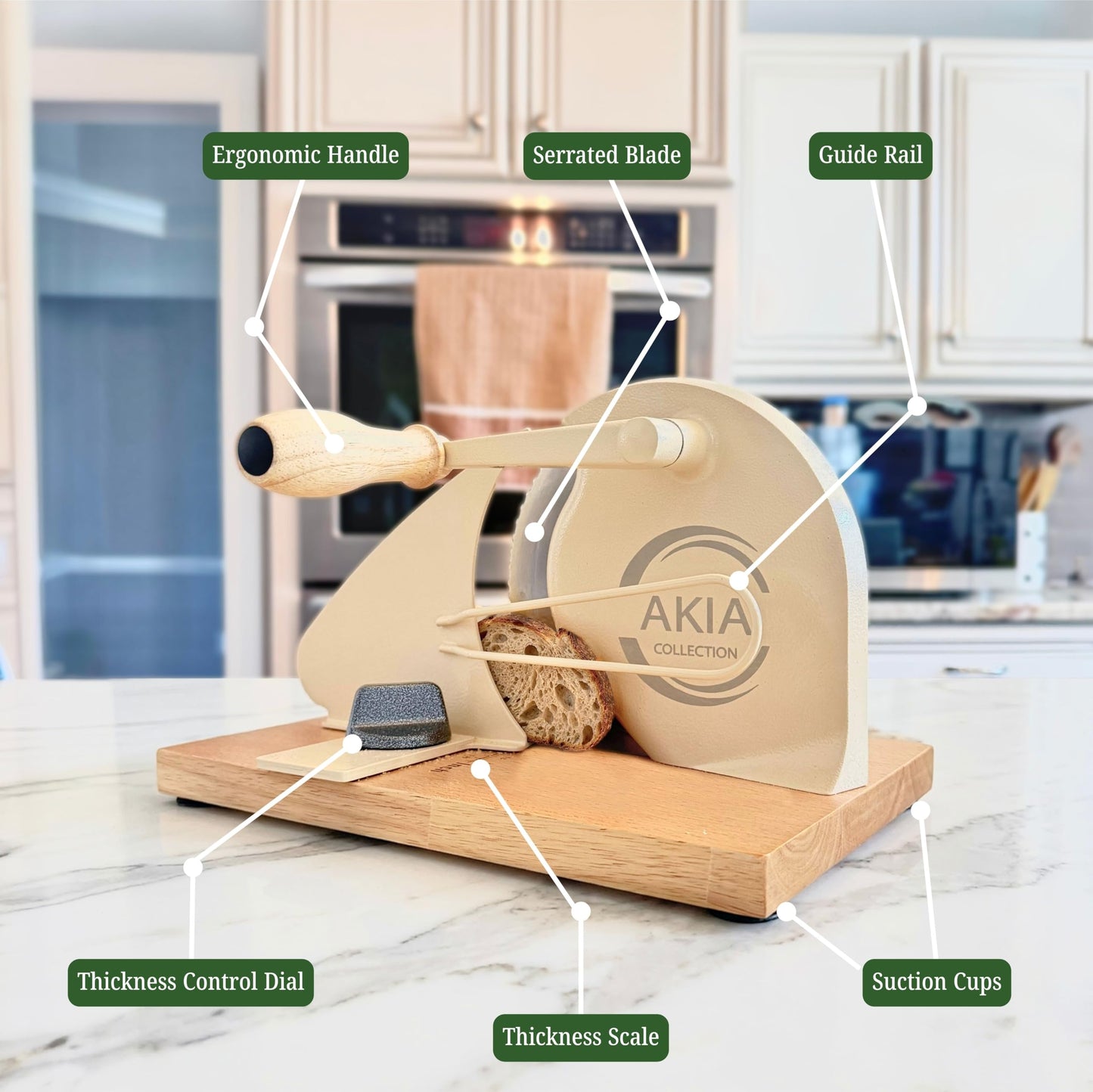 Manual Bread Slicer for Homemade Sourdough, Adjustable Thickness, Hand Crank Slicer & Cutter with Stainless Steel Blade Includes Beeswax Bag