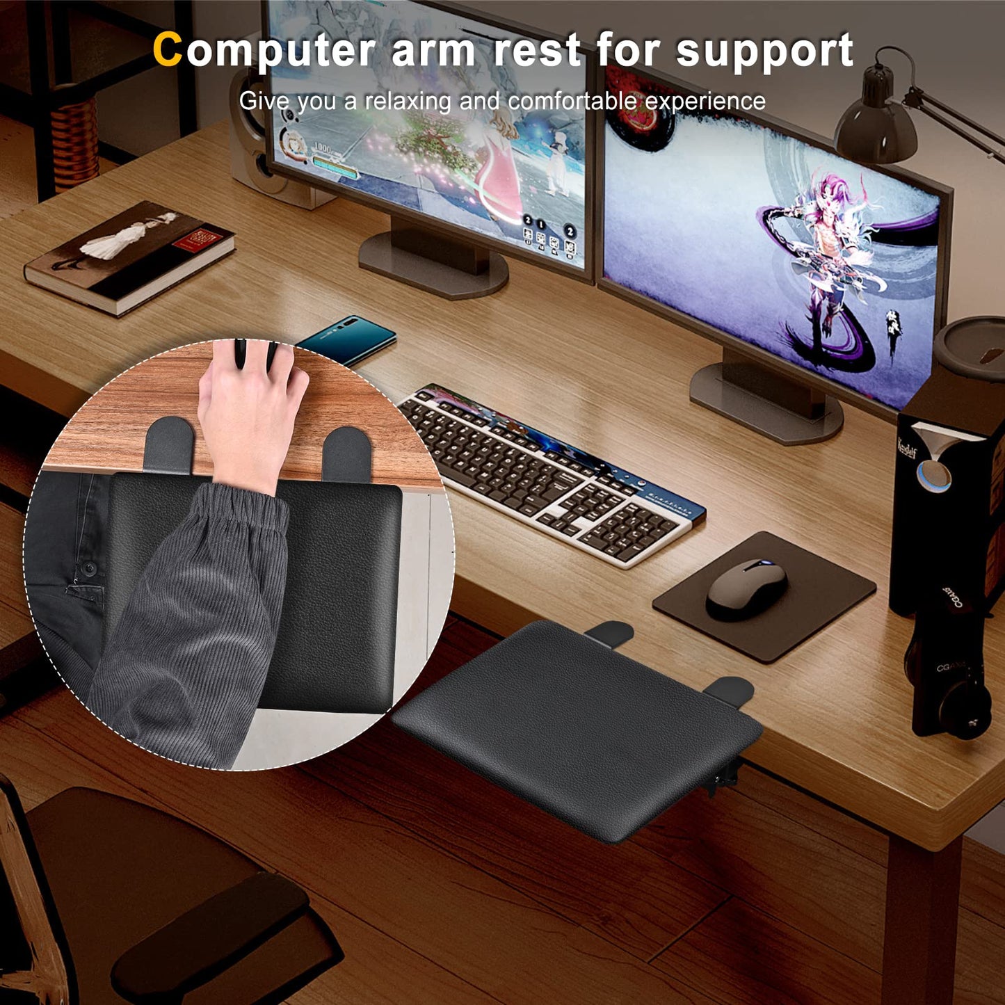 Giecy Arm Rest for Desk Adjustable Arm Rest Support for arm Support for Computer Desk Ergonomic Desk Extender Rotating Mouse Pad Holder for Table Office Chair Desk