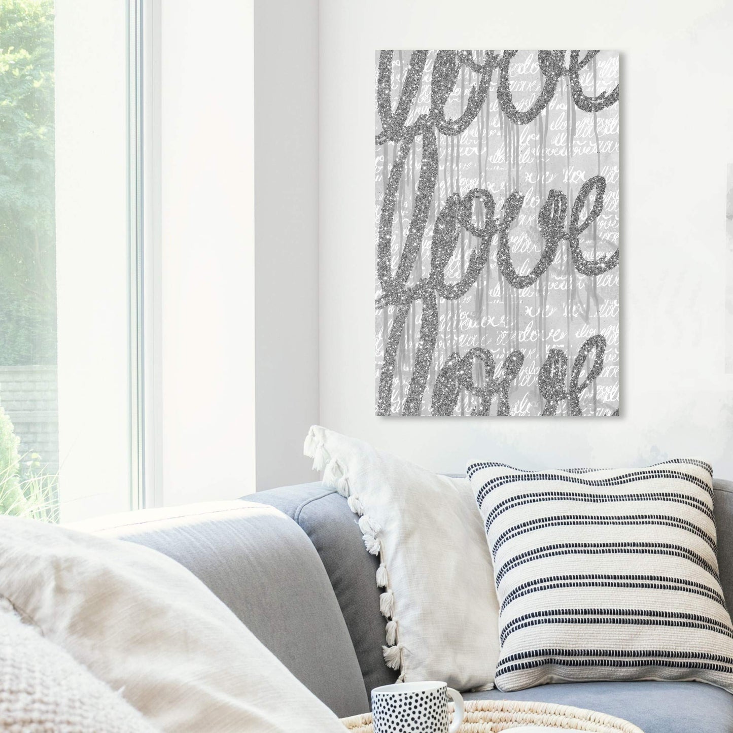 The Oliver Gal Artist Co. Oliver Gal Round Tall Glitter' Silver Typography Wall Art Print Premium Canvas, 20" x 30", Gray