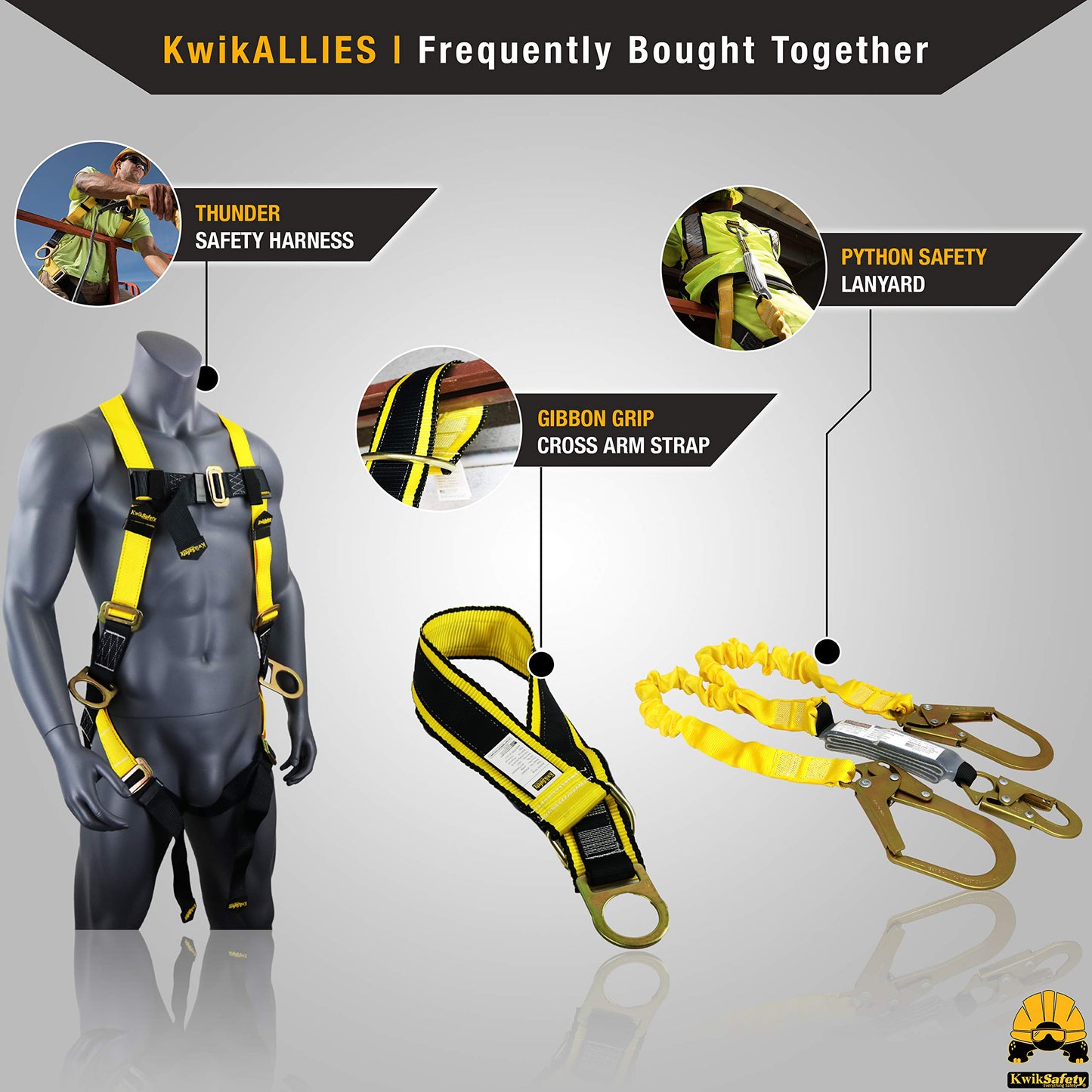 KwikSafety - Charlotte, NC - Python [External Shock Absorber] Double Leg 6ft Safety Lanyard OSHA ANSI Fall Protection Restraint Equipment Snap Rebar Connectors Construction Arborist Roofing