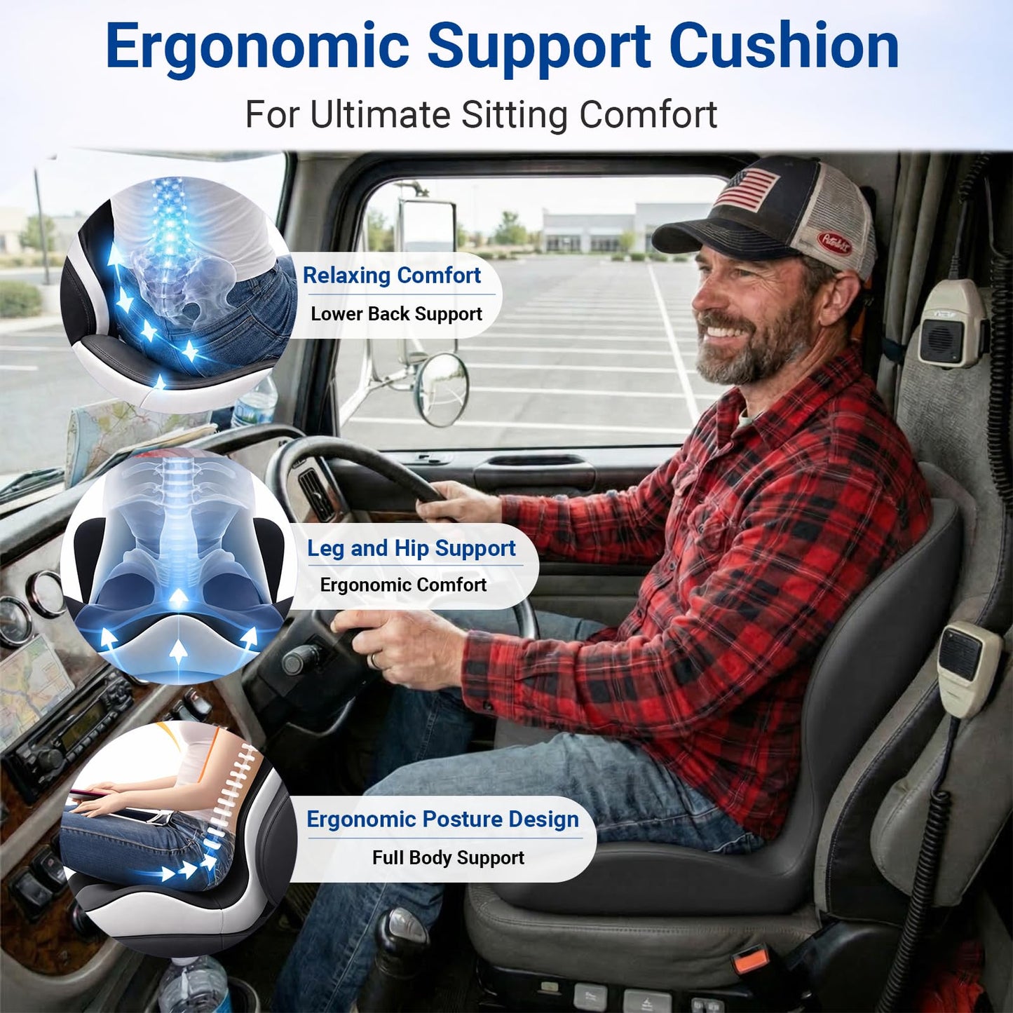 TryWalk Ergonomic Seat Cushion Set with Lumbar Support Pillow, High-Density Memory Foam Cushion with Non-Slip Base, Posture Support Cushion for Office Chair, Home Chair, Car Seat, Dark Gray