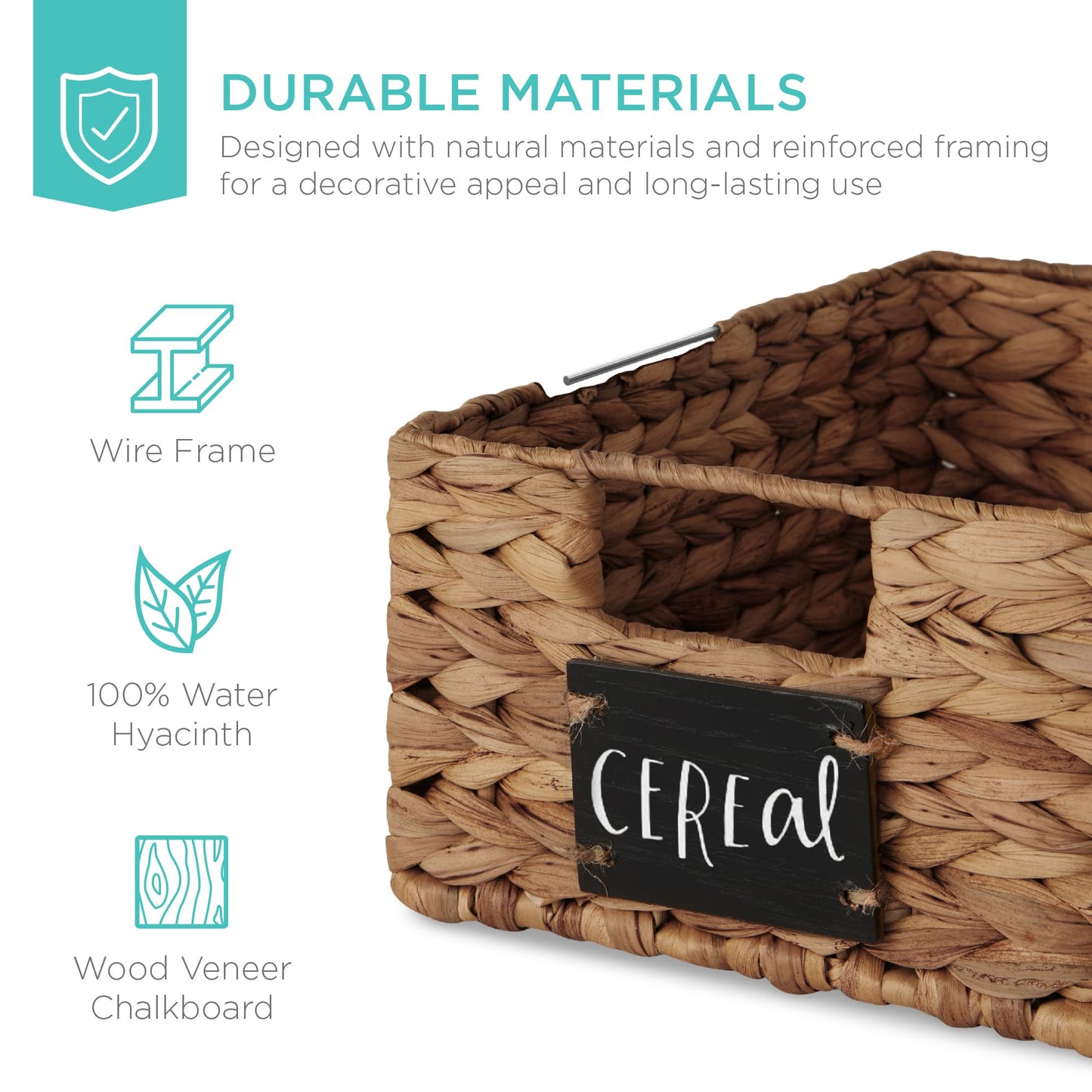 Best Choice Products Set of 4 9x12in Water Hyacinth Pantry Baskets, Woven Organizers w/Chalkboard Label, Chalk Marker - Chestnut