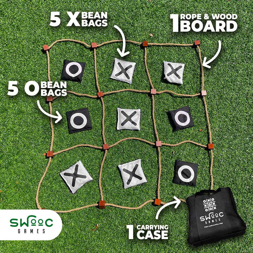 Swooc Games® - Giant Tic Tac Toe Game Outdoor (All Weather) | 3ft x 3ft | Instant Setup, No Assembly | Giant Outdoor Games for Adults and Family | Outside Toys | Large Lawn & Backyard Fun | Yard Game