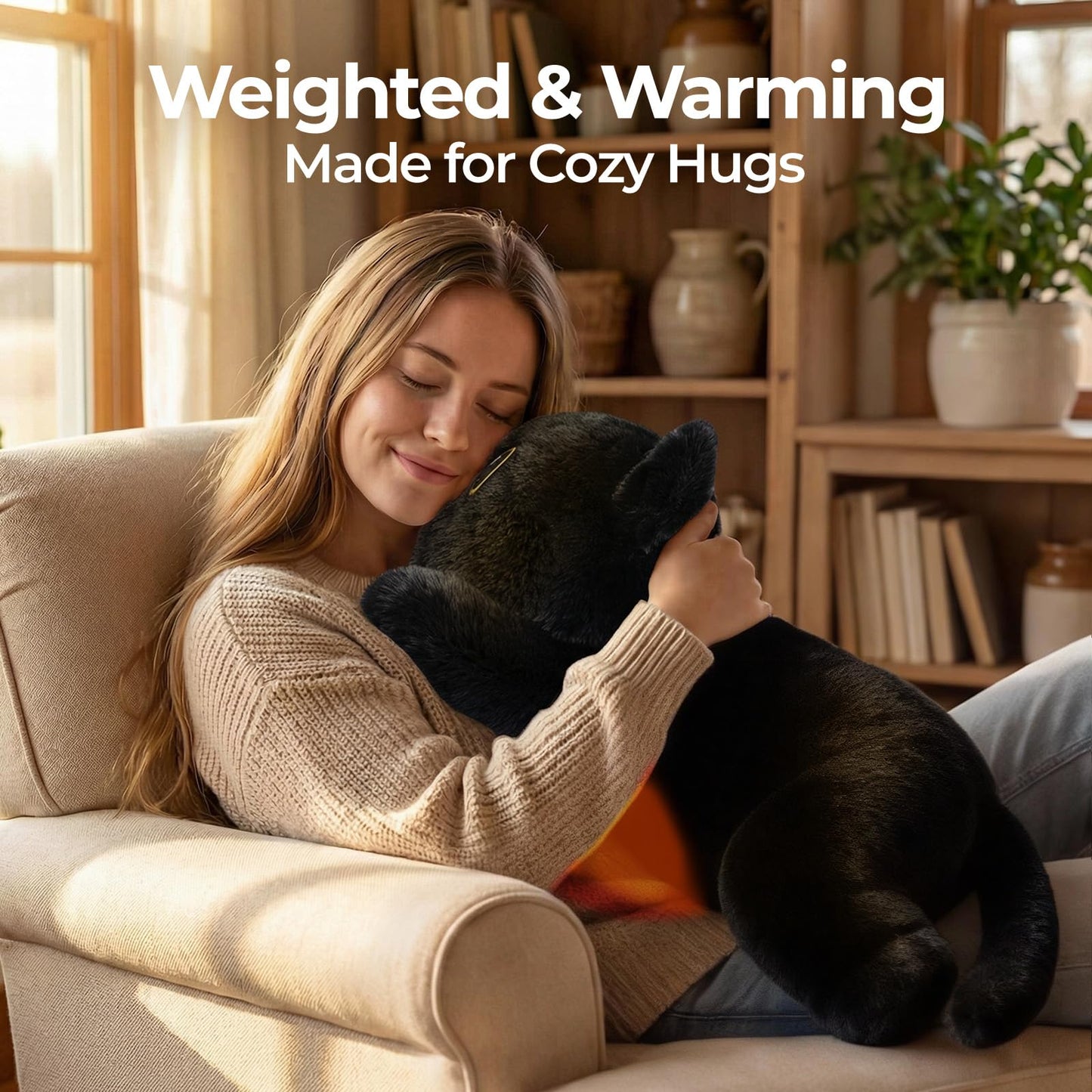 Mewaii Weighted Stuffed Animals with Microwavable Heating Pad - 5 lbs Adjustable, Heatable & Coolable Cat Plush for Realistic Hug, Removable Inner Pad, Perfect Plush Gift for Kids, Adults (23 Inch)