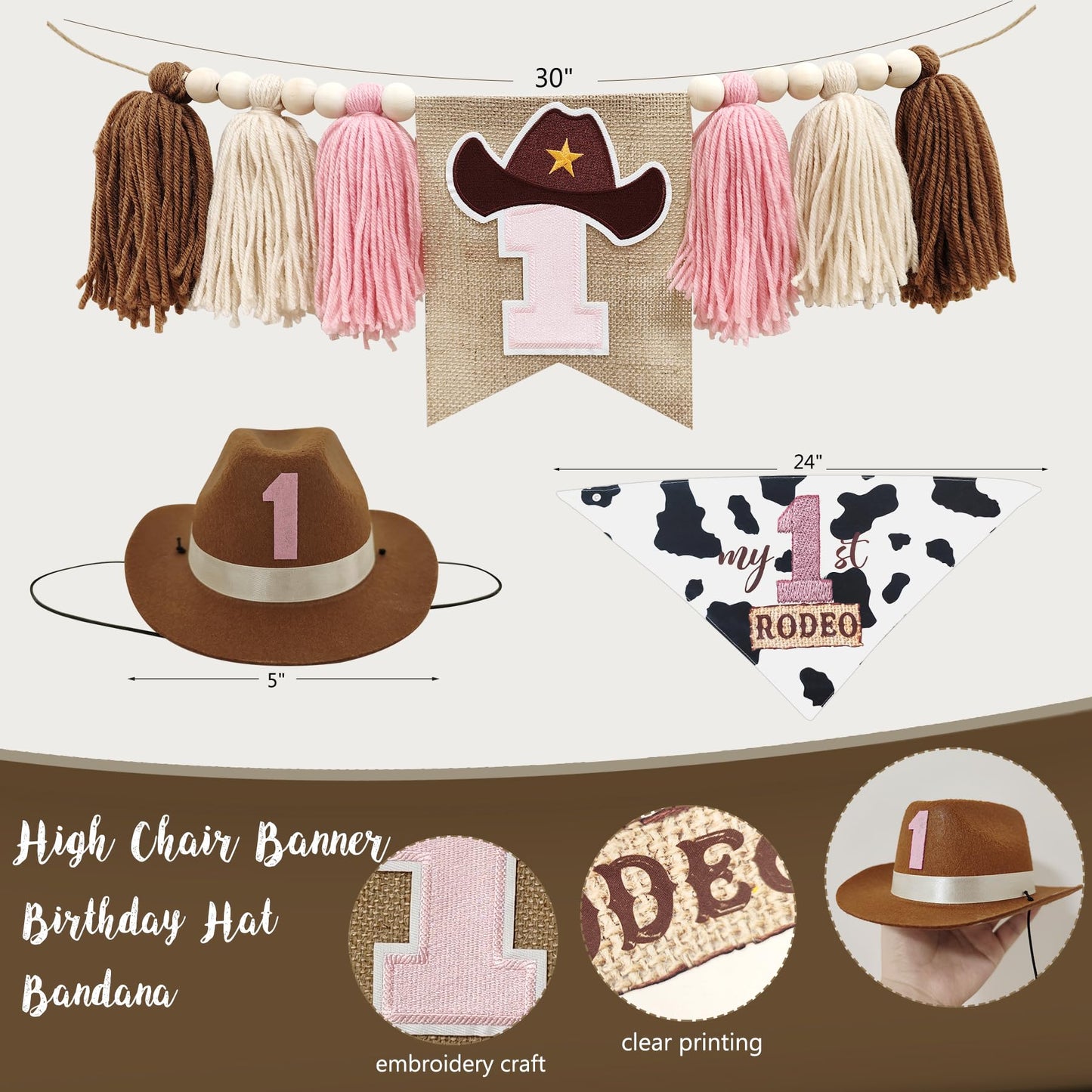 My 1st Rodeo Birthday Decorations Girl, Western Cowgirl First Birthday Party Supplies, Cowgirl Balloon Arch, Backdrop, High Chair Banner, ONE Box, Tablecloth for Girls 1 Year Old Party