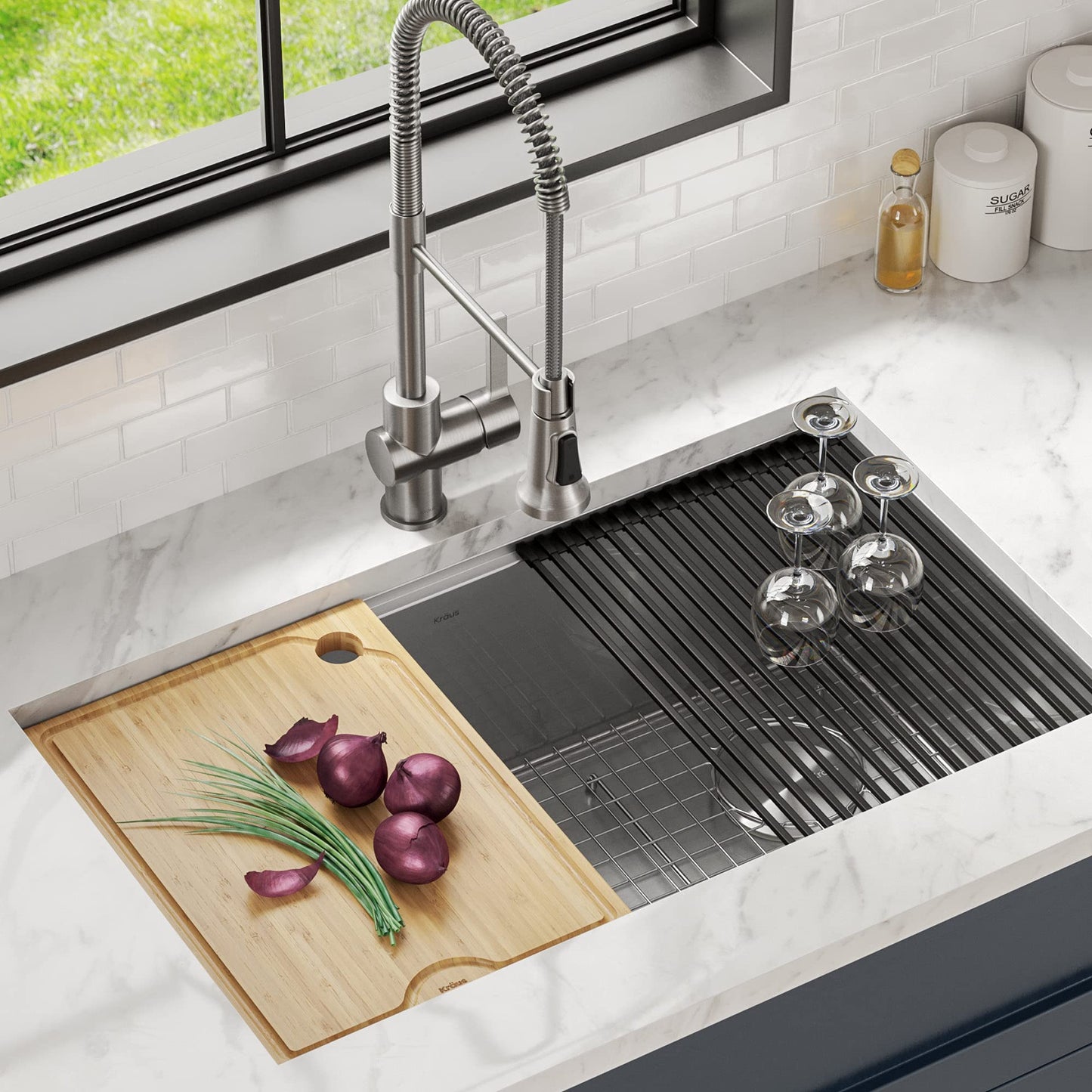 Kraus Kore Solid Bamboo Cutting Board for Workstation Kitchen Sink (16 3/4 in. x 12 in.), KCB-WS103BB