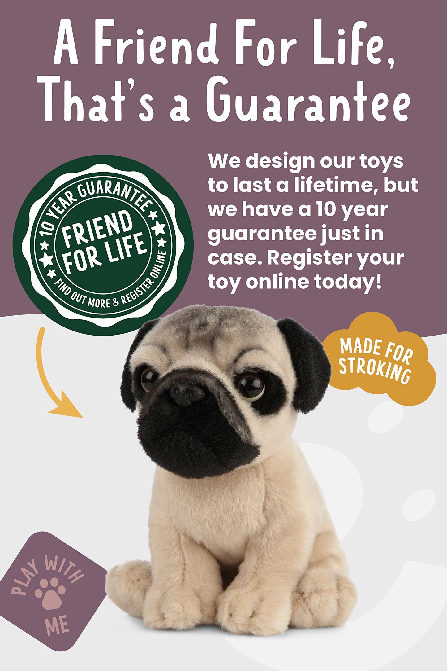 Living Nature Pug Puppy Stuffed Animal | Fluffy Dog Animal | Soft Toy for Kids | 6 inches