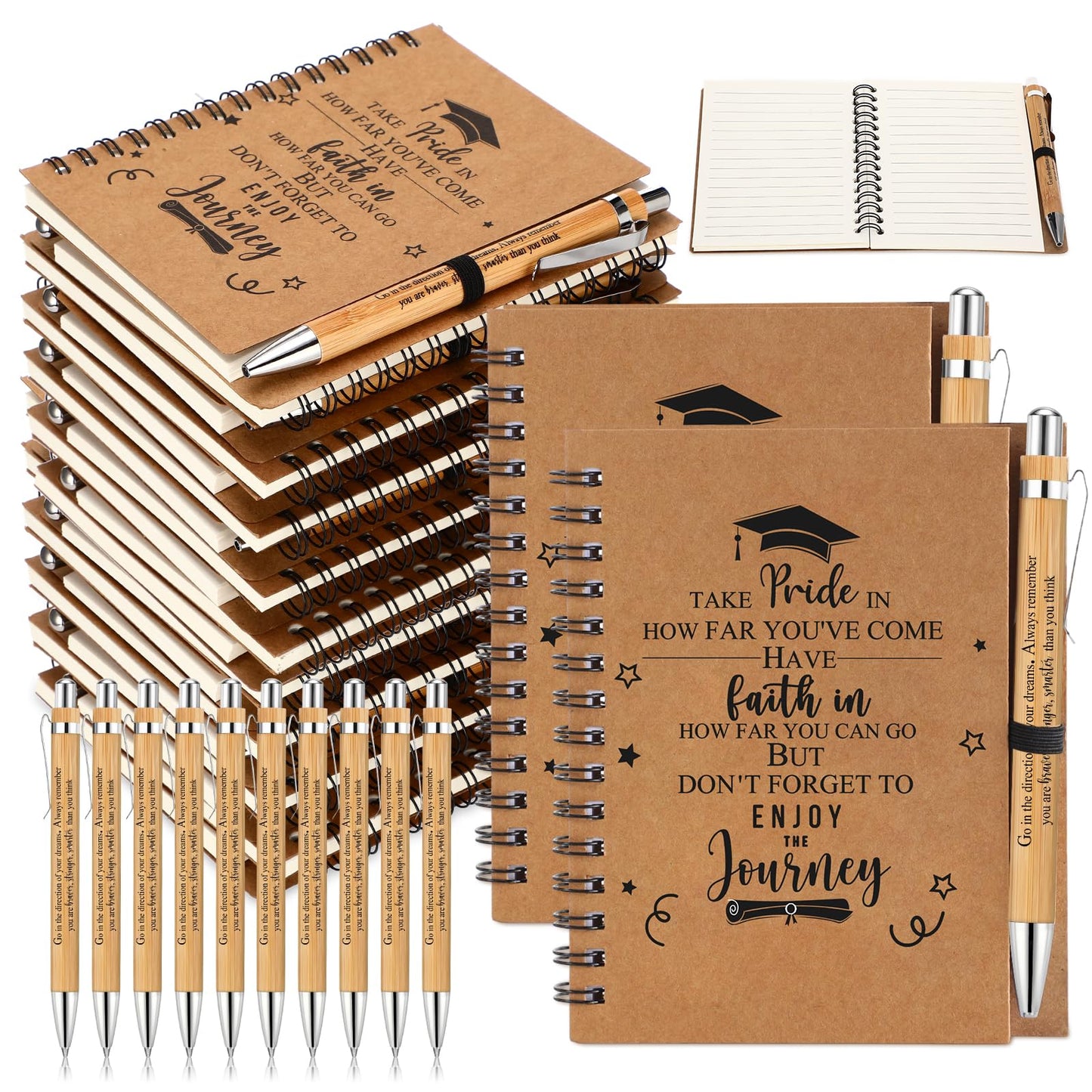 FillTouch 20 Sets 2026 Graduation Gifts Inspirational Spiral Journal with Motivational Pen Graduate Kraft Notebooks Ballpoint Pen Class of 2026 Gifts for College Graduate