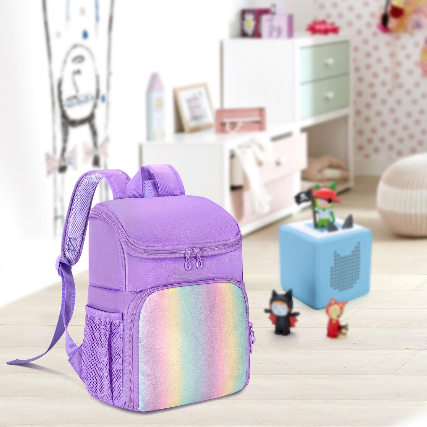 Carrying Backpack Compatible with Toniebox, Travel Bag for Audio Player Starter Set, Accessories Storage for Charger Headphone, 3 Clear Pockets for Figures Display, Purple (Bag Only) Patented Design