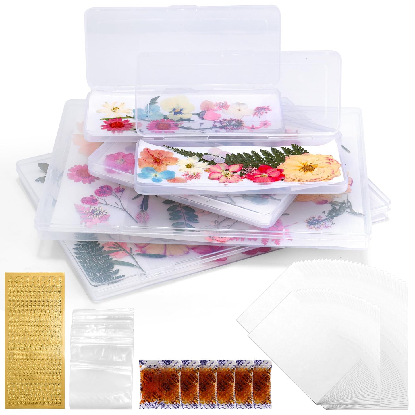 Aboofx 6 PCS Dried Flower Storage Set with Blotting Paper, Ziplock Bag and Desiccant, Flower Preservation Kit - Good Seal, High Capacity to Keep Flower Color and Dry