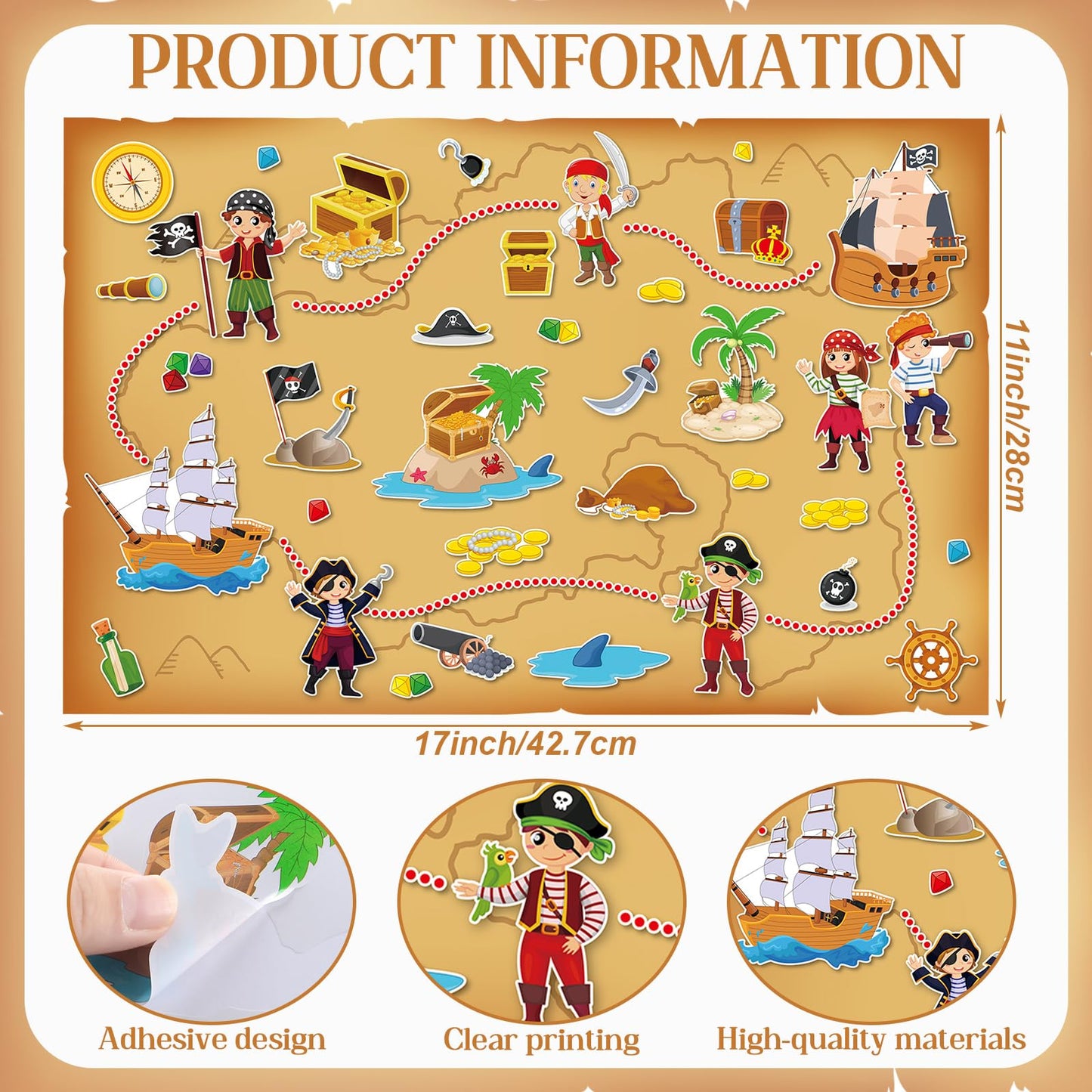 Kosiz 12 Pcs Giant Treasure Island Map Sticker Scenes Include 12 Backgrounds and Sticker Sheets Pirate Map Pirate Party Activity for Kids
