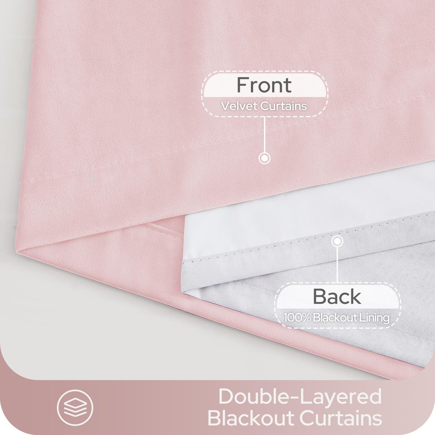 HOMEIDEAS 100% Blackout Pink Velvet Curtains, Thermal Noise Reduction Luxury Velvet Curtains for Bedroom Preppy Room Decor, Living Room, 52 X 84 Inch, 2 Panels