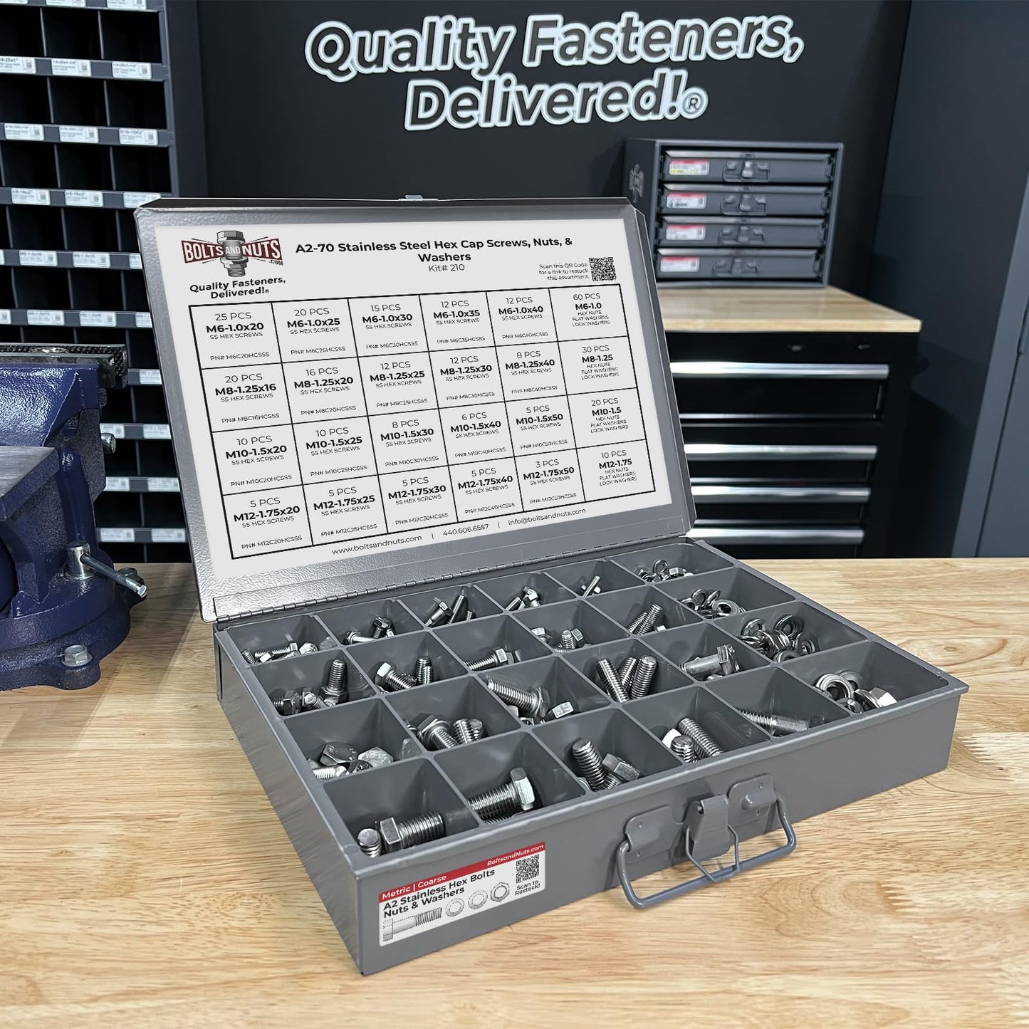 A2-70 Stainless Steel Metric Hex Cap Screws Bolts, Nuts, & Washers Assortment Kit - 575 Pieces!