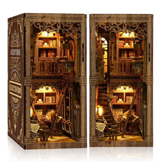 Book Nook Kit - (Classic Edition) - Nook Tales DIY Miniature Wooden Puzzle | Vintage Book Collection Room with LED Lights | 3D Dollhouse Bookend for Bookshelf Decoration | Creative Gifts