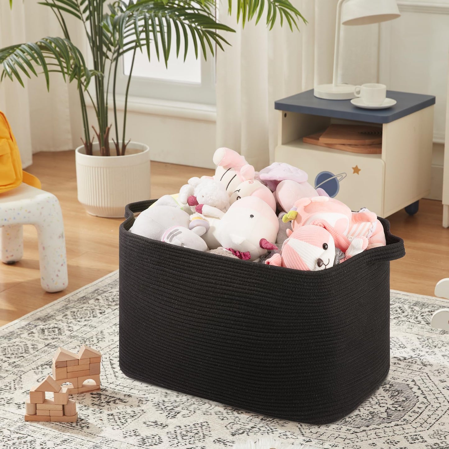 OIASKET 118L Extra Large Blanket Basket, 24.8" x 17.7" x 17.2" Woven Storage Basket for Living Room, Rectangle Nursery Blanket Storage for Toys, Towels, Dirty Clothes (Black)