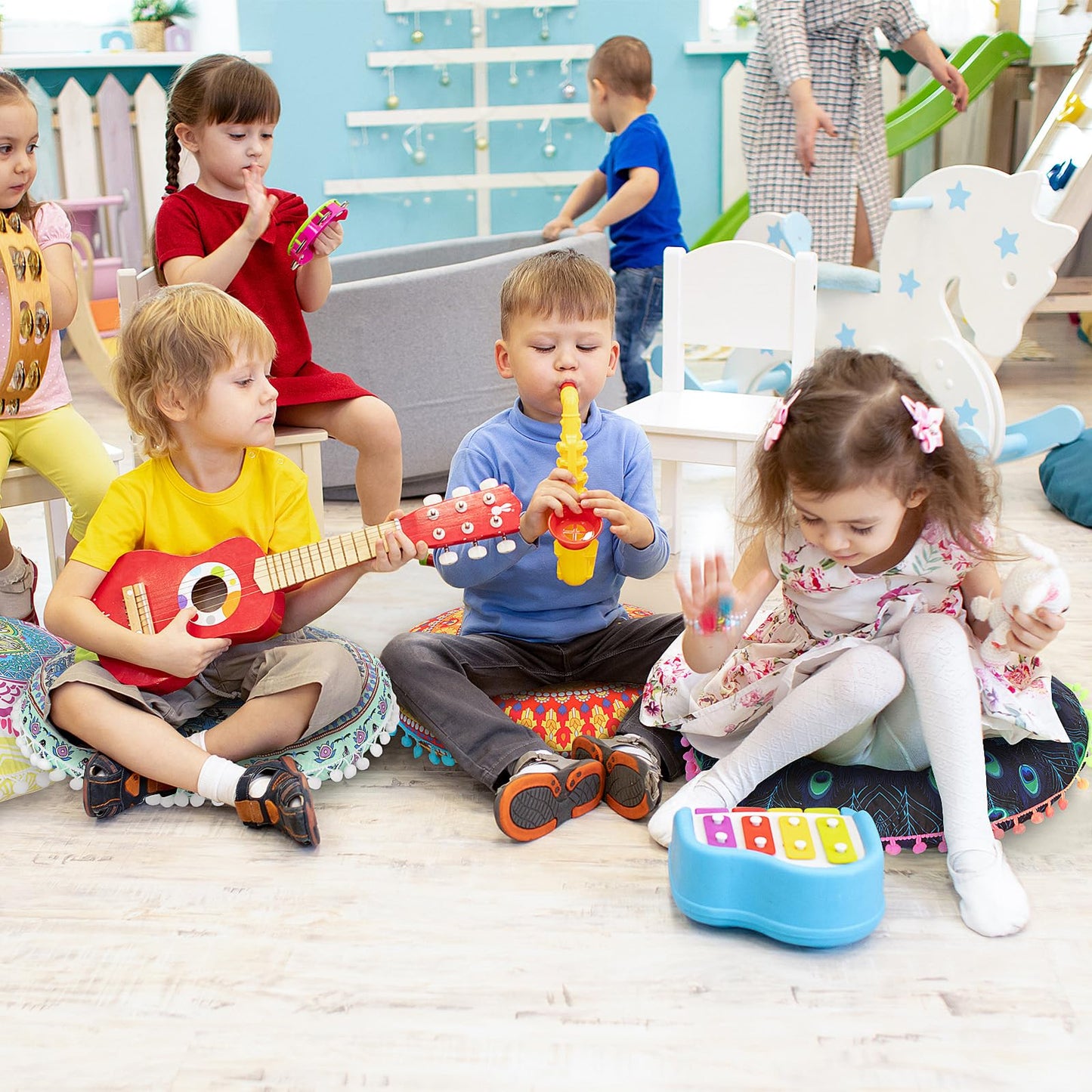 Ganeen 12 Pcs Boho Floor Cushions for Classroom Kids Seating Pillow Flexible Floor Cushions Meditation Pillows for Toddler Sitting at Home School Classroom Kindergarten Daycare Nursery (Round)
