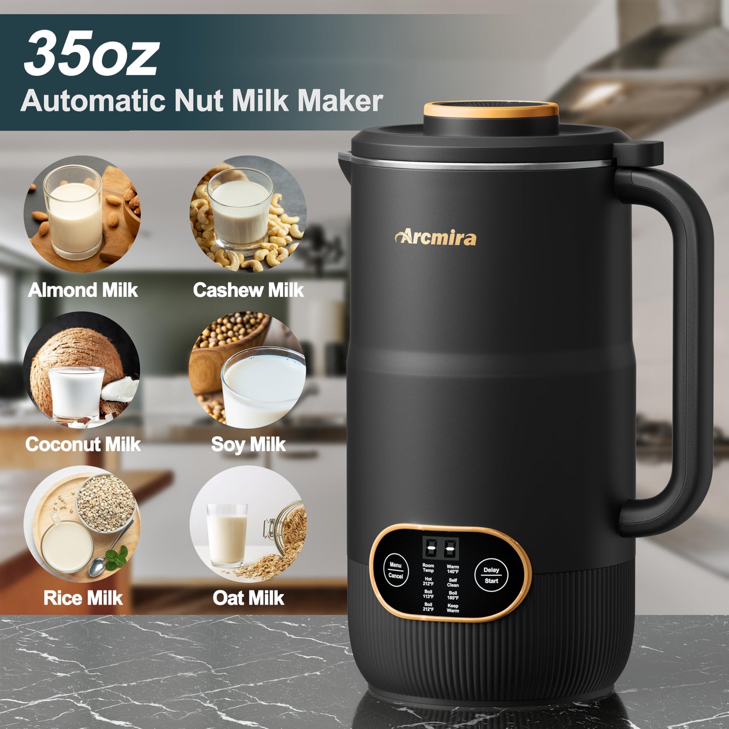 8 in 1 Nut Milk Maker, 8 Blade 35oz Homemade Almond, Oat, Coconut, Soy, Plant Based Milks and Non Dairy Beverages, Soy Milk Maker Machine with Delay Start/Keep Warm/Self-Cleaning/Boil Water