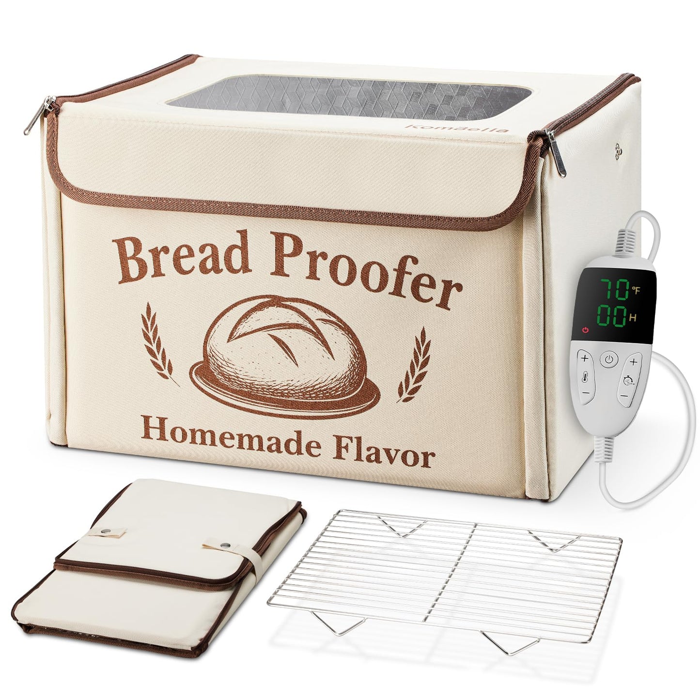 Proofing Box - Foldable Proofing Bread Box with 68-122°F Temp Control & 48H Timer, Bread Proofer for Sourdough, Pizza Dough, Yogurt, Kombucha, 5-Layer Fabric (Beige)