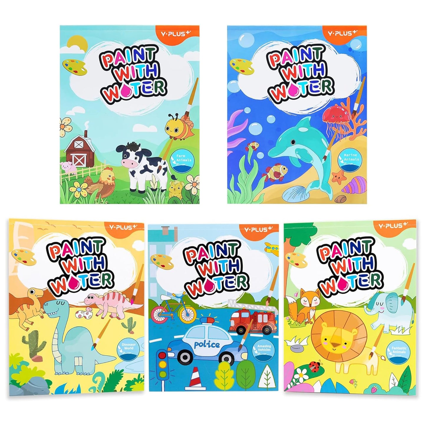 YPLUS Paint with Water Books for Toddler Activities, Watercolor Painting Paper for Kids Ages 3-8, Travel Toys Art Craft Gift for Drawing with Brush, 5 Themes