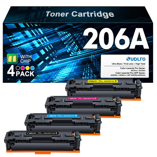 206A Toner Cartridges 4 Pack - M283cdw Toner Replacement for HP 206A HP 206X Toner Cartridges Work with HP Color Laserjet MFP M283fdw M283cdw M283fdn M282nw , Pro M255dw M283 | W2110A 206A Black