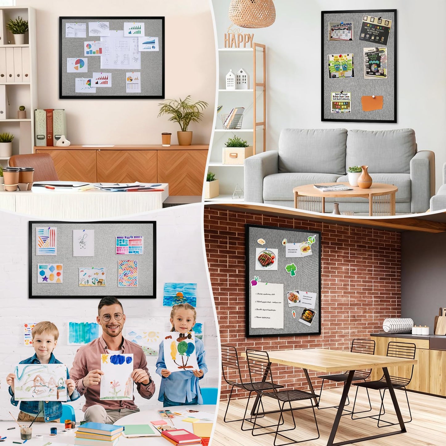 VEIZXUN Bulletin Board 40 x 30 Inch, Cork Board for Walls, Wood Framed Bulletin Boards with Grey Canvas, Wall Mounted Corkboard for Office School Home Decorative