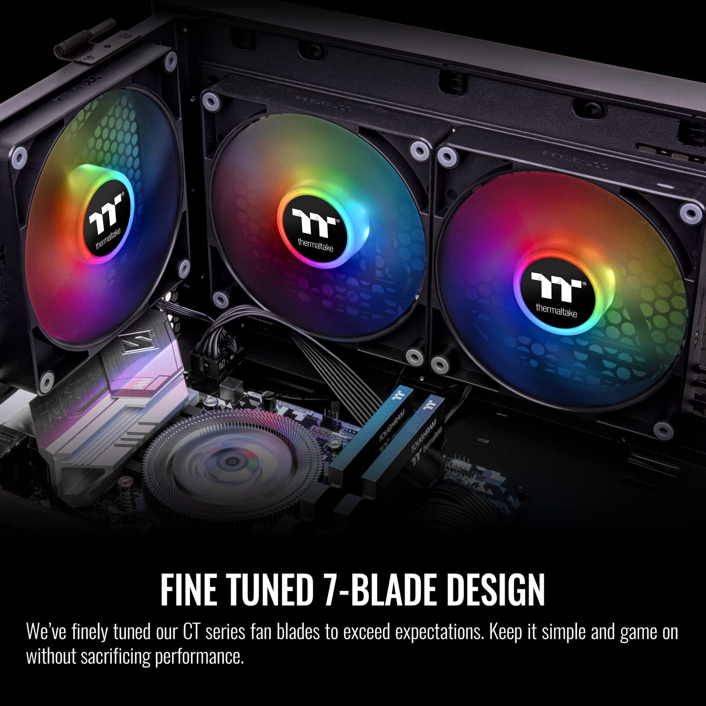 Thermaltake CT140 ARGB Sync PC Cooling Fan (2-Fan Pack), 5V Motherboard Sync, 16.8 Million Colors 9 Addressable LEDs, 140 mm Hydraulic Bearing Case/Radiator Fan, CL-F150-PL14SW-A,Black