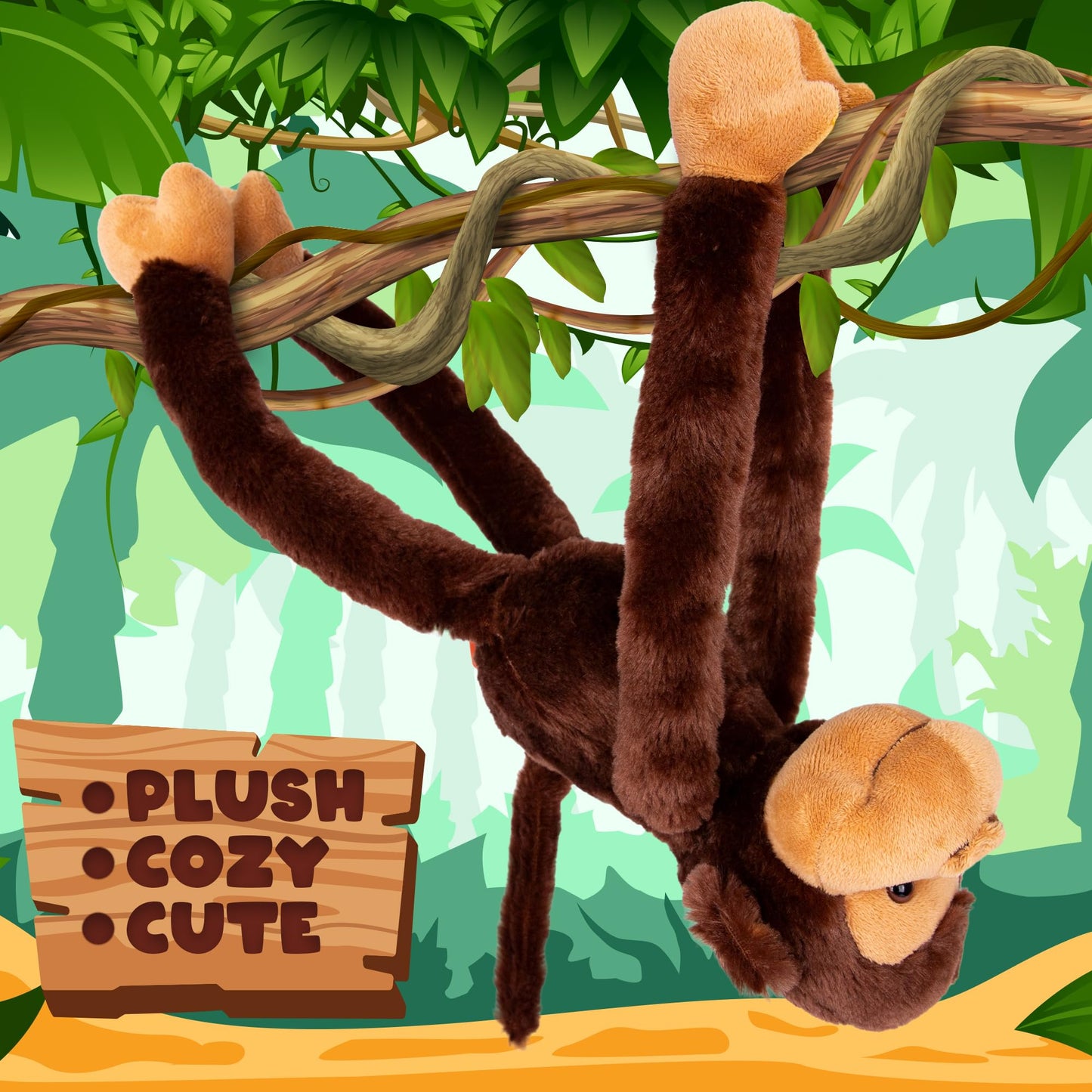 ArtCreativity Long Arm Plush Monkey, 23 Inch Hanging Monkey with Connectable Limbs, Ultra Soft and Huggable Stuffed Animal for Kids, Cute Home and Nursery Décor, Best Birthday Gift Idea
