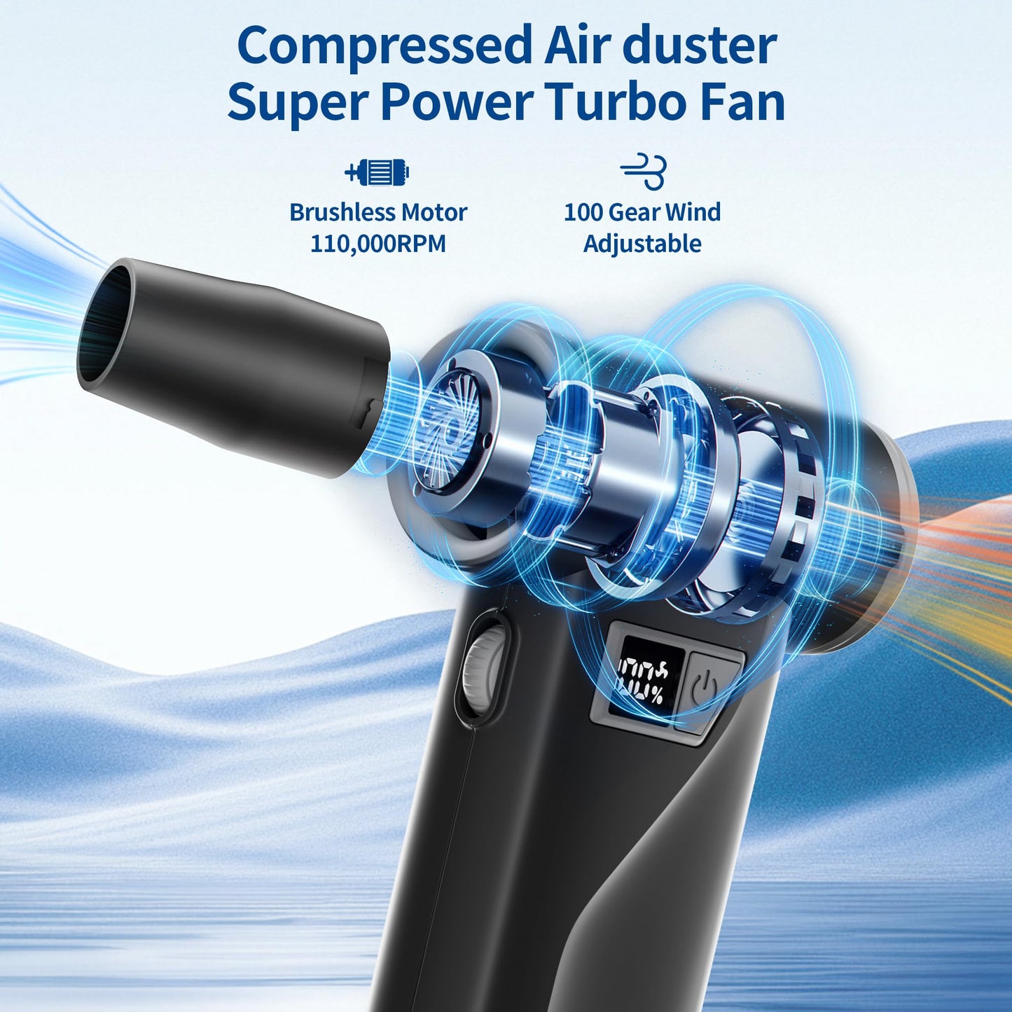 WINGDA Electric Air Duster Rechargeable,110,000 RPM Compressed Air Duster with 100-Speed,Cordless Air Duster for Cleaning PC, Keyboard,Car,Computer AirDuster Kit,Air Blower Gun for Home & Outdoor Use