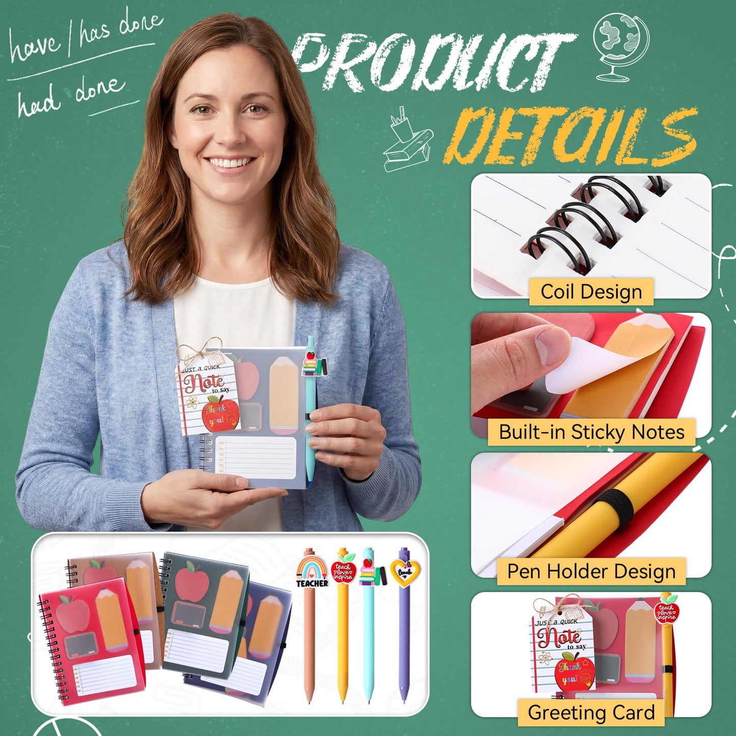 Crtiin 24 Sets Back to School Teacher Gifts Bulk, Spiral Notebooks with Sticky Notes Pens Gift Bags First Day of School Appreciation Stationery Set for Teacher Classroom Office Supplies