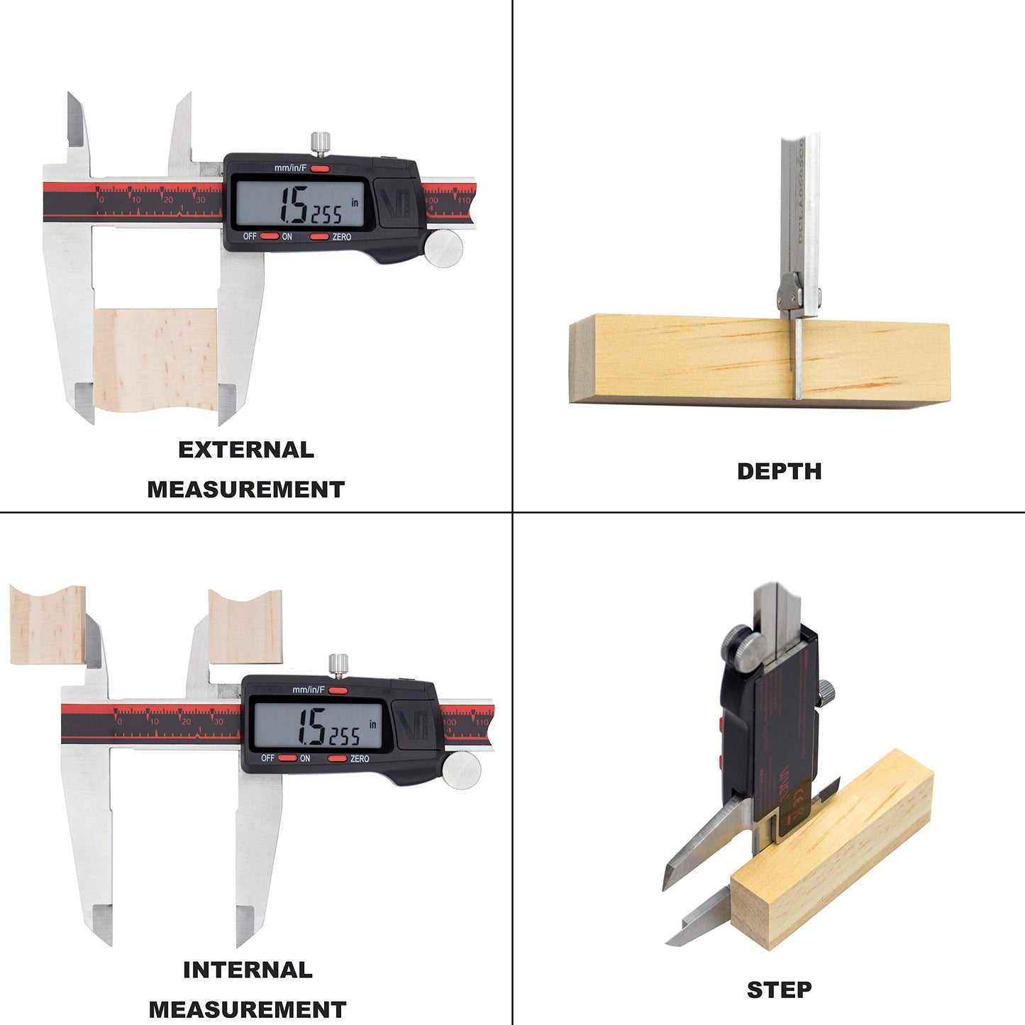 VINCA Digital Caliper, DCLA-1205 12 Inch/300mm, Inch/Millimeter/Fraction Conversion, Stainless Steel, Large LCD Screen