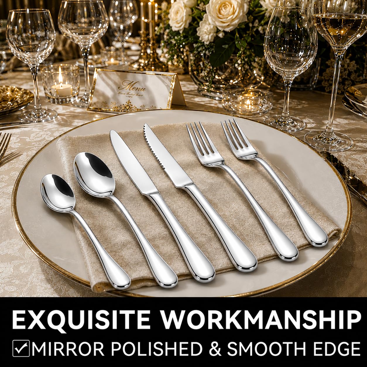 49-Piece Stainless Steel Silverware Set with Cutlery Organizer, Service for 8 with Steak Knives and Kitchen Utensils