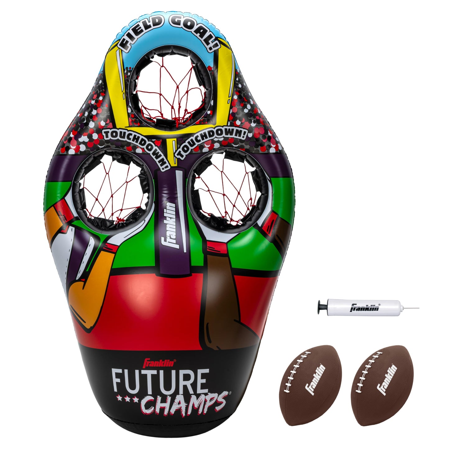 Franklin Sports Kids Football Target Toss Game - Inflatable Football Throwing Target Toy with Soft Mini Balls - Fun Kids Toy - Inflatable Indoor + Outdoor Sports Game