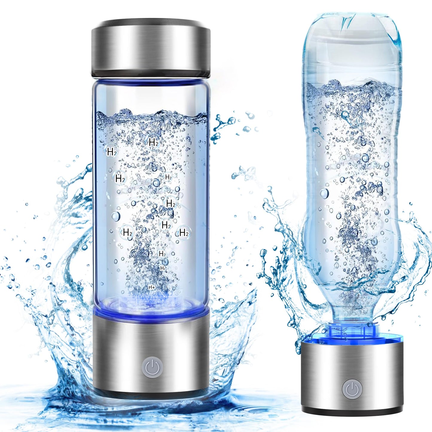 2025 New Hydrogen Water Bottle, 2200PPB in 3Min, SPE PEM Tech, Portable 16OZ, Rechargeable Hydrogen Water Bottle for Travel, Home, Office – Gift for Family & Friends (Silver)