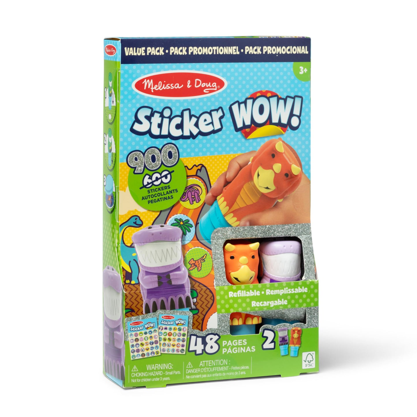 Melissa & Doug Sticker Wow!™ T-Rex and Triceratops Bundle: Two 24-Page Activity Pads, 2 Sticker Stampers, 900 Stickers, Arts and Crafts Fidget Toy Collectible Characters - FSC Certified