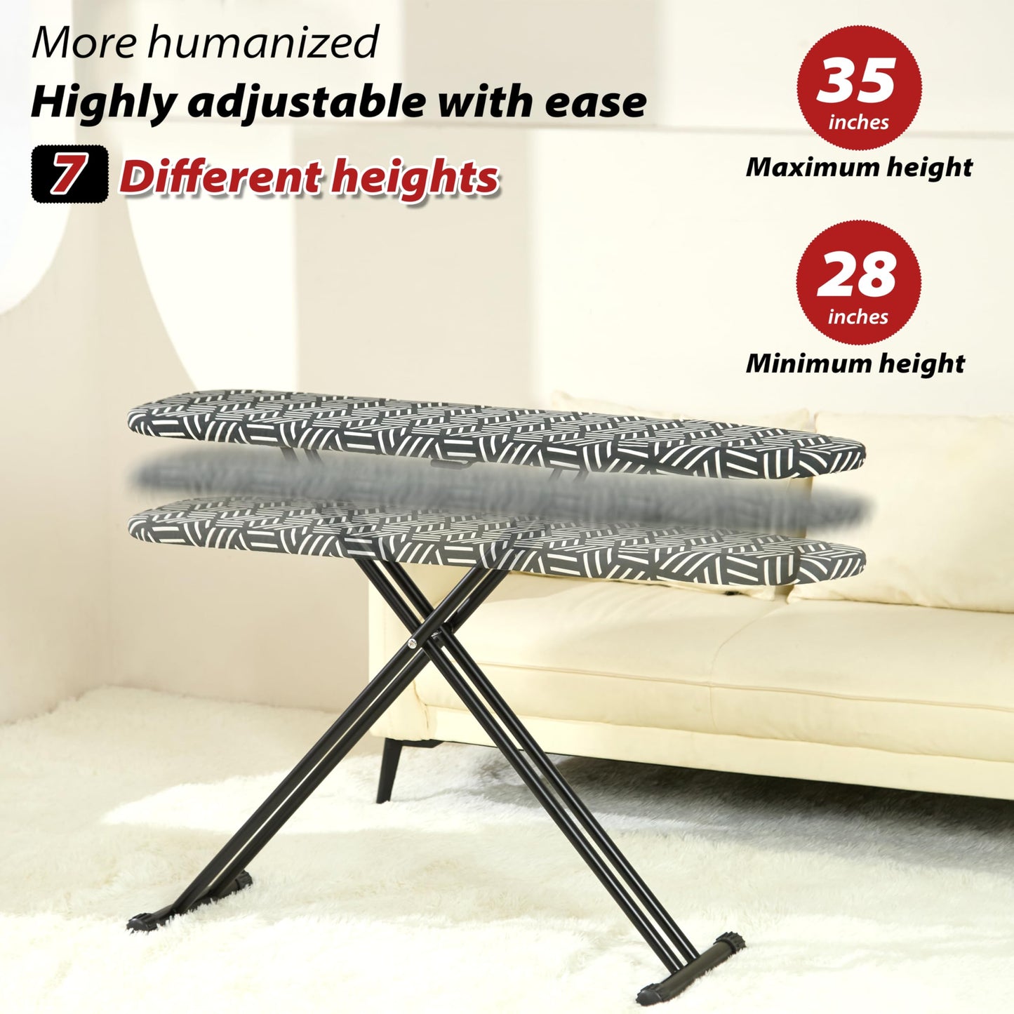 Ironing Board 43''x13'', 7 Adjustable Heights, Compact Design Saves Space