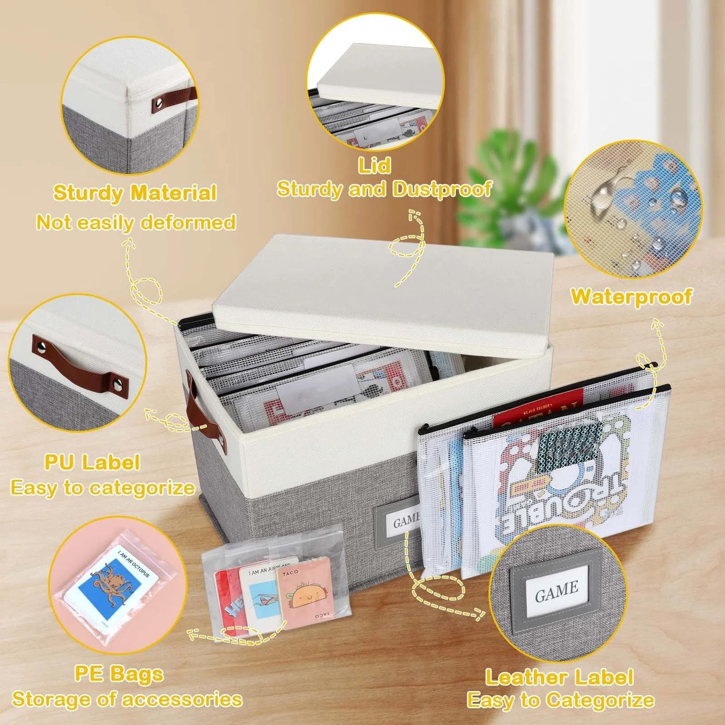 HLWGOG Board Game Storage, Board Game Organizer with 12pcs Zipper Bags and Writable Stickers, Board Game Organizers Storage with Lid for Office Supplies, Puzzles, Video Game, Craft Product,2-Pack