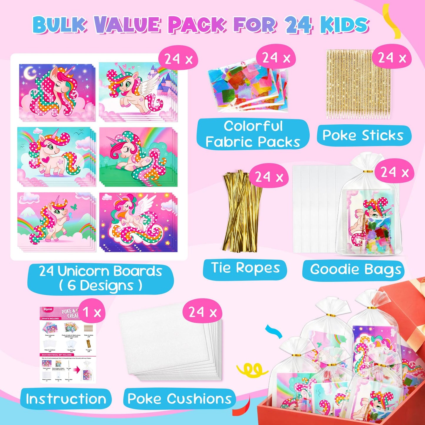 JoyCat 24 Pack Unicorn Poke Art Party Favors -Sticker Craft Kits for Kid, Mess-Free Art and Craft for Kids Ages 4 5 6 7 8 9, DIY Creative Activity, Classroom Prizes & Goodie Bag Easter Basket Stuffers