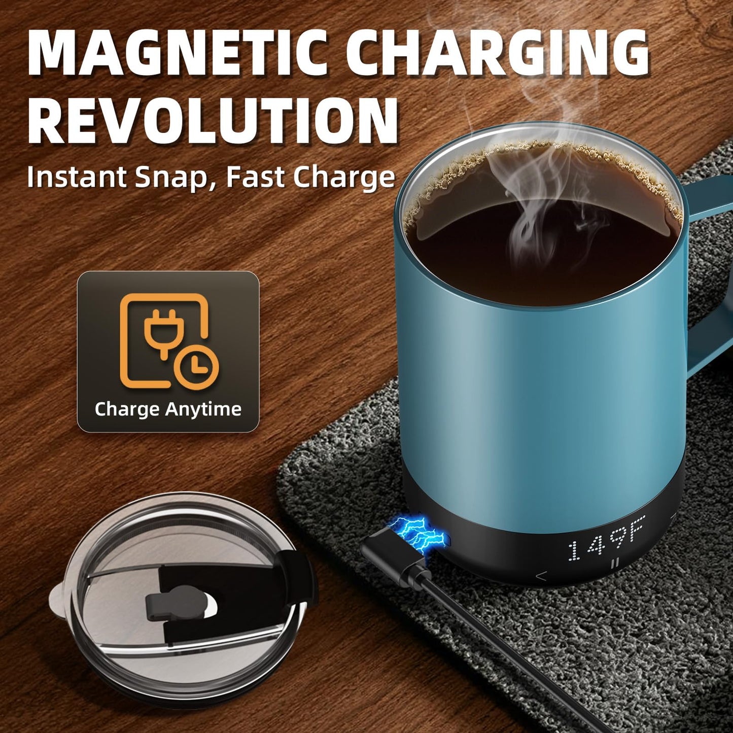 Magnetic Charging Cordless Self Heating Coffee Mug for Dad, Fast Heating & High Temperature 14Oz Smart Coffee Cup Warmer, 120 Mins-Hot Up to 149℉ Smart Mug Warmer, for Men(No APP)
