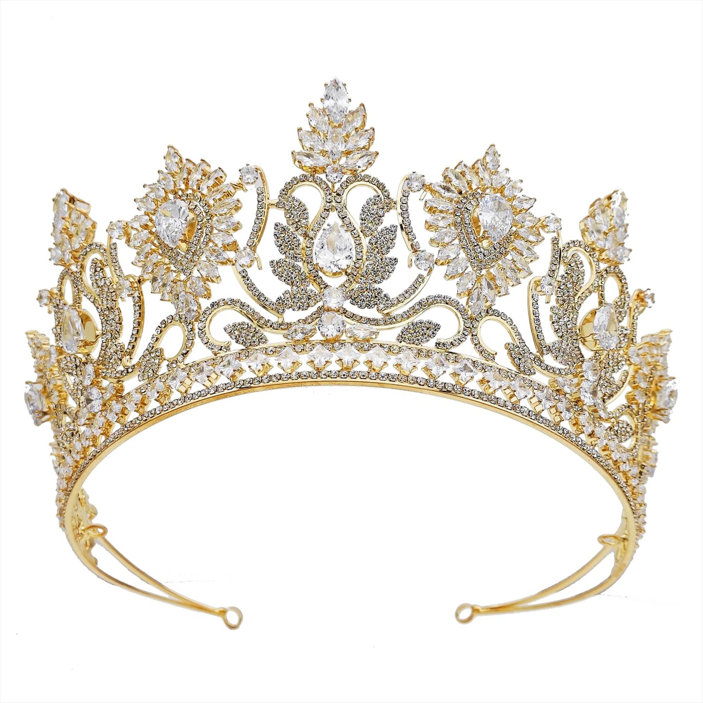 Luxury Large Tiaras and Crowns for Wedding Cubic Zirconia Pageant Crown Tall Bride Tiara Gold CZ Birthday Prom Party Quinceanera Headpieces